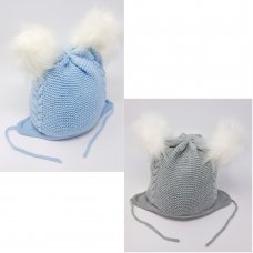 KIDS6213: Baby Double Fur Pom Cotton Lined Knitted Hat (6-18 Months)